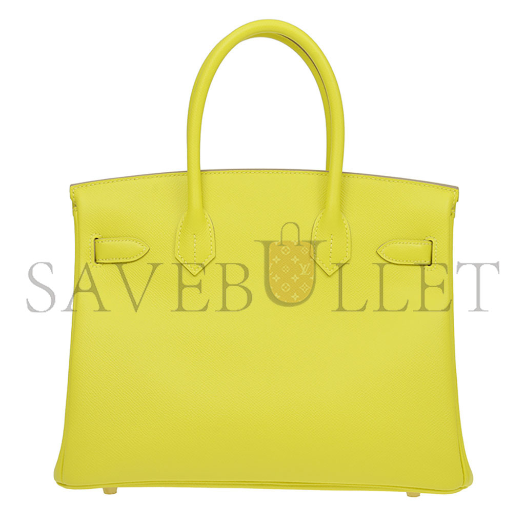 HERMES BIRKIN 30 EPSOM LEATHER LEMON YELLOW GOLD BUCKLE HIGH END BAG H028369CC9R (30*23*15cm)